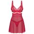 Obsessive Cupide Desir – läbipaistev pitsiline öösärgi komplekt (punane) - L/XL