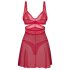 Obsessive Cupide Desir – läbipaistev pitsiline öösärgi komplekt (punane) - L/XL