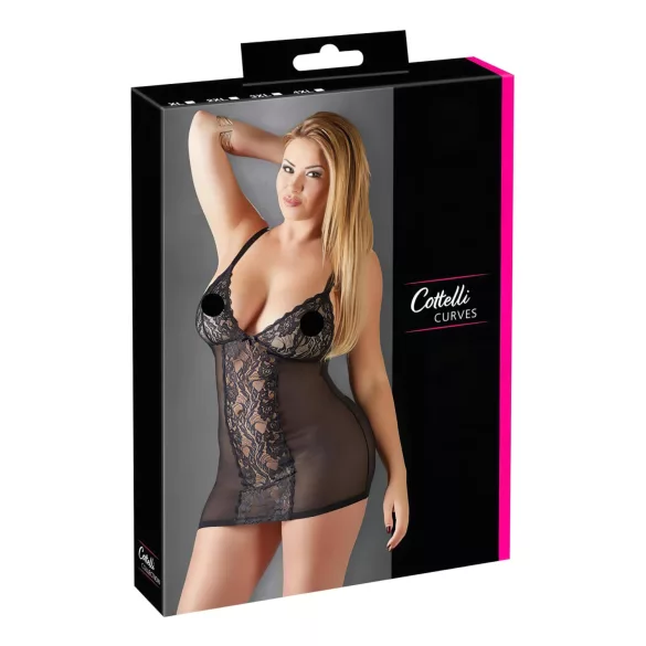 Cottelli Plus Size - pitsist läbipaistev öösärk - must - 2XL