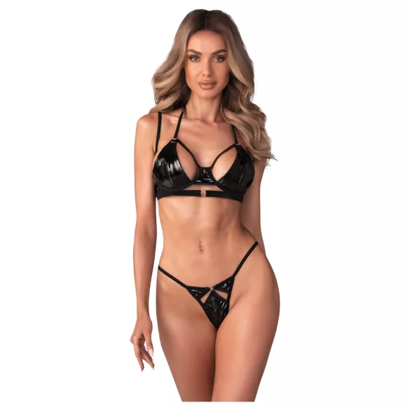 Obsessive Keira Lise - läikiv rinnahoidja komplekt - must - L/XL