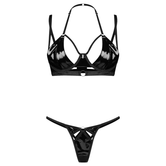 Obsessive Keira Lise - läikiv rinnahoidja komplekt - must - L/XL