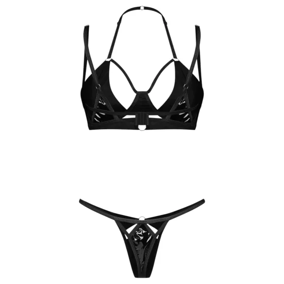 Obsessive Keira Lise - läikiv rinnahoidja komplekt - must - L/XL