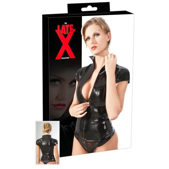 LATEX - lukuga lühikeste varrukatega naiste must pluus - 2XL