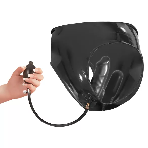 LATEX - naiste aluspüksid - 2 täispuhutava sisemise dildoga - must - L