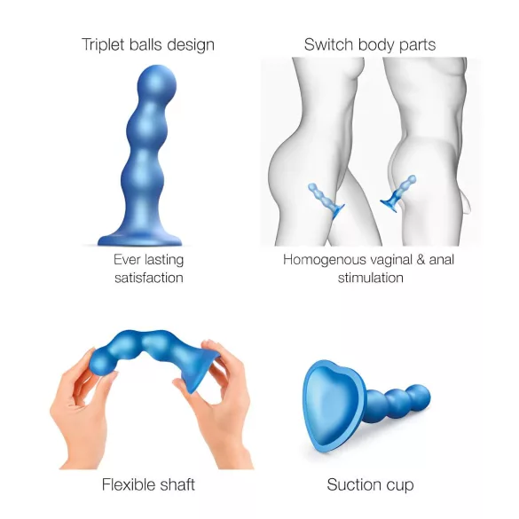 Strap-on-me - väike kuulidega dildo iminapaga - silikoon, sinine