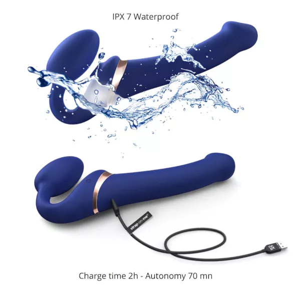Strap-on-me - Strap-on vibreeriv õhulaine stimulatsiooniga - sinine - M
