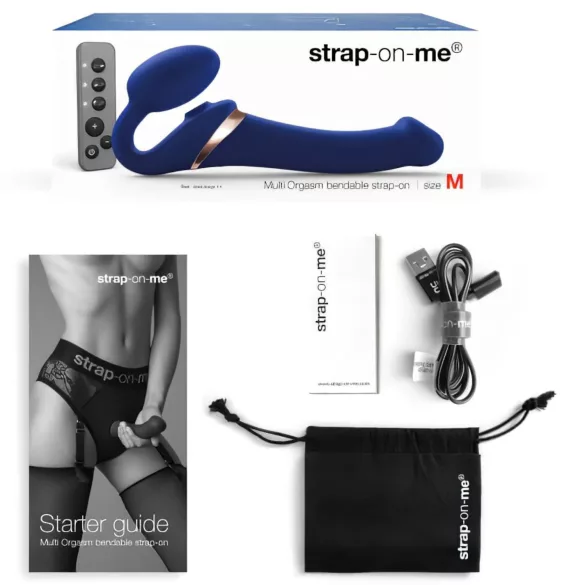 Strap-on-me - Strap-on vibreeriv õhulaine stimulatsiooniga - sinine - M
