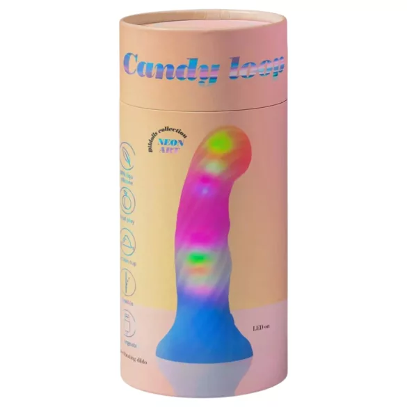 Love to Love Candy Loop - helendav LED-silikoondildo (roosa-sinine) - 16,9 cm