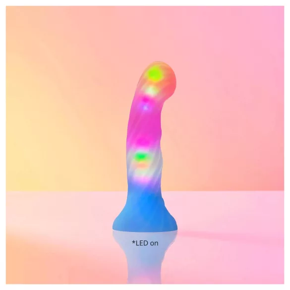 Love to Love Candy Loop - helendav LED-silikoondildo (roosa-sinine) - 16,9 cm