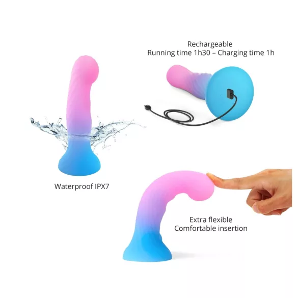 Love to Love Candy Loop - helendav LED-silikoondildo (roosa-sinine) - 16,9 cm