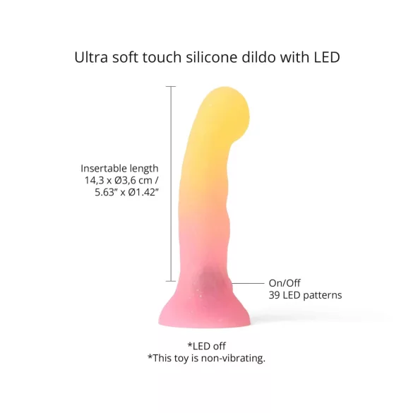 Love to Love Sugar Bomb - valgustusega LED-silikoondildo (roosa-kollane) - 16,9 cm