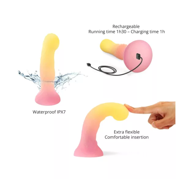 Love to Love Sugar Bomb - valgustusega LED-silikoondildo (roosa-kollane) - 16,9 cm