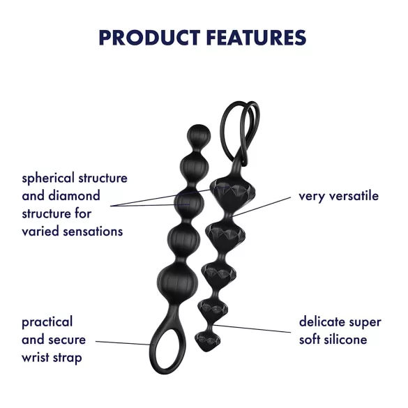 Satisfyer Love Beads - anaalhelmeste dildode komplekt - must