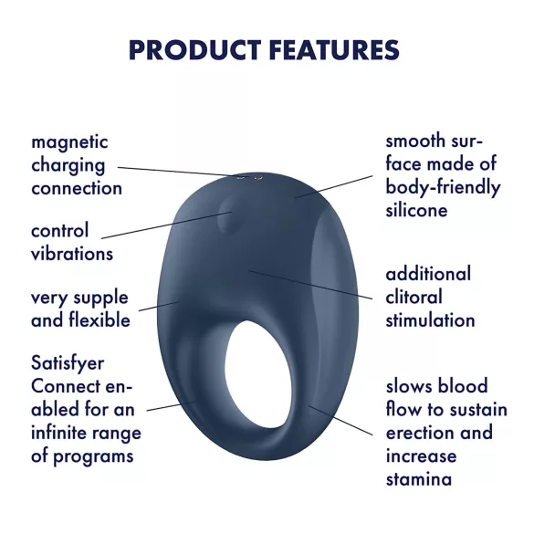 Satisfyer Strong One - rakendusega juhitav vibreeriv peeniserõngas meestele (sinine)