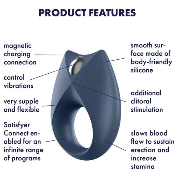 Satisfyer Royal One - rakendusega juhitav vibreeriv peenisering meestele (sinine)