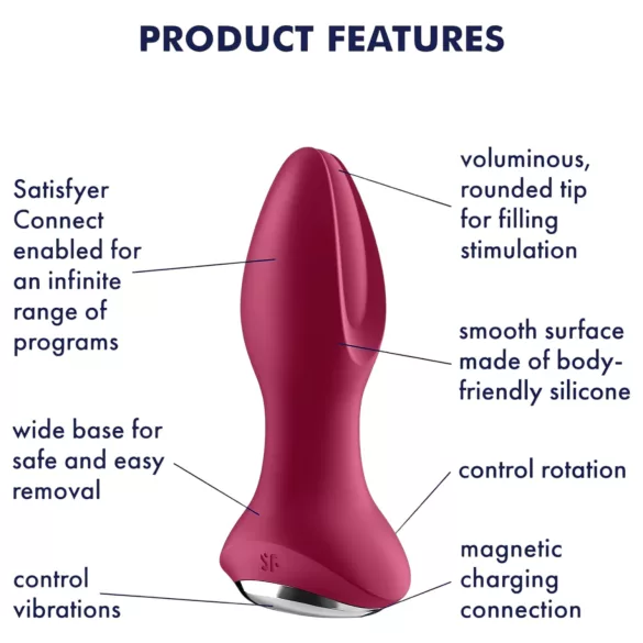 Satisfyer - akuga pöörlev anaaltapp vibraatoriga ja kuulidega - punane