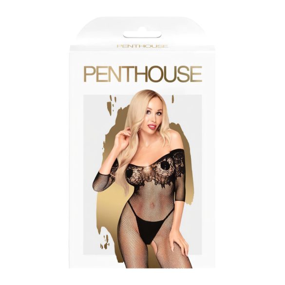 Penthouse High Profil - läbipaistev lilleline catsuit - must