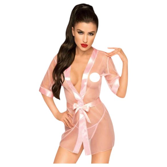 Penthouse Midnight Mirage - satiinkittel ja stringid (roosa) - XL