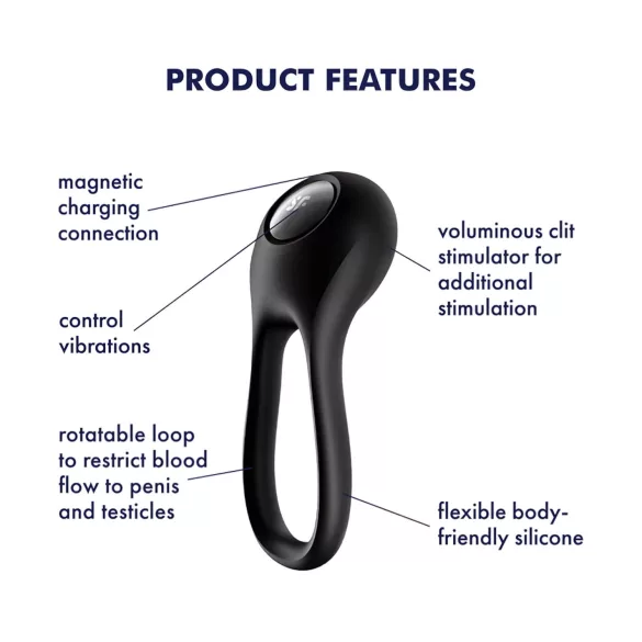 Satisfyer Majestic Duo - akutoitega, veekindel peenisering (must)