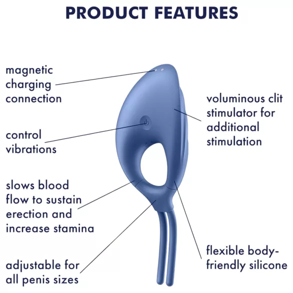 Satisfyer Swordsman - vibro peeniserõngas - laetav - sinine