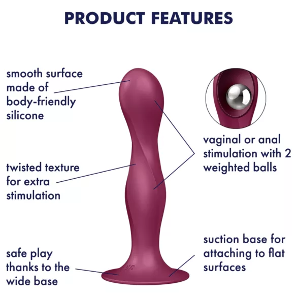 Satisfyer Double Ball-R - vaakumiga kaalutud dildo - punane