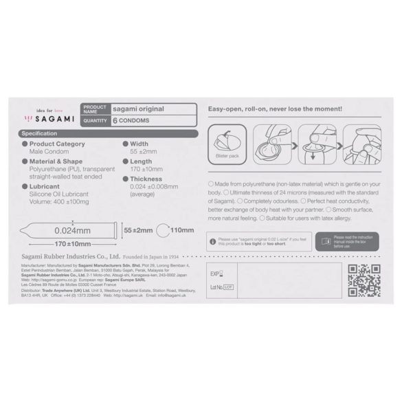 Sagami Original 0.02 - kondoomid - 55mm - 6 tk