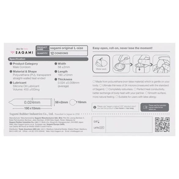 Sagami Original 0.02 L - kondoomid - 58mm - 12 tk