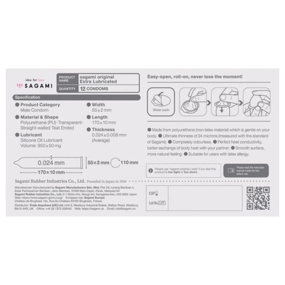 Sagami Original 0.02 - eriti libestatud kondoomid - 55mm - 12 tk