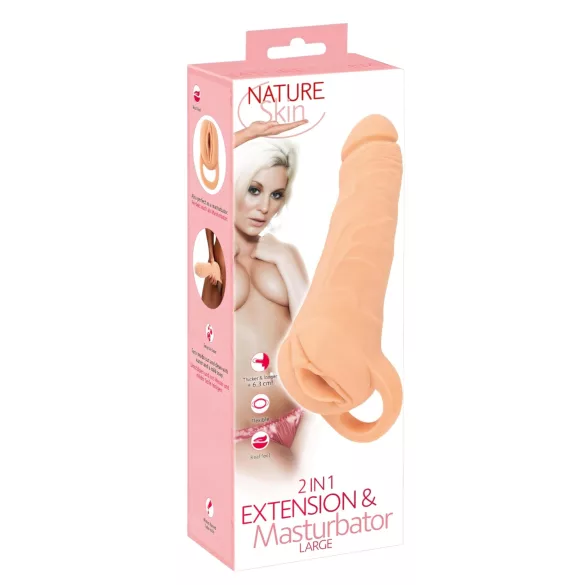 Nature Skin - 2in1 masturbaator ja peenisekate - 23cm naturaalne