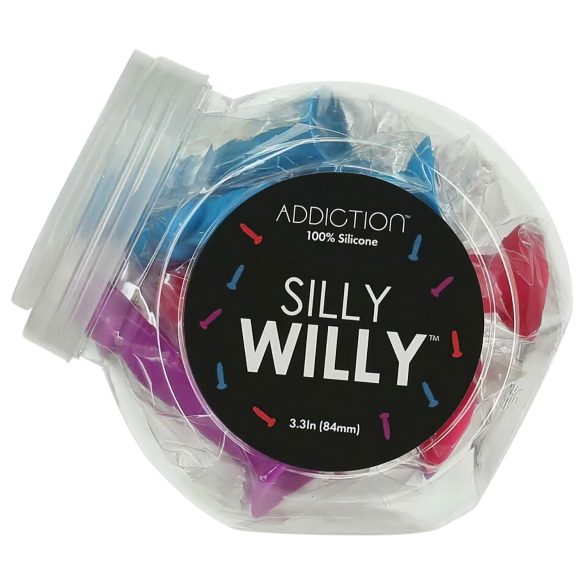 Silly Willy - värviline silikoonist iminapaga dildo, 12 tk