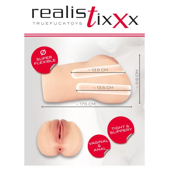 Realistixxx Real Stroker - elutru vagina ja anaalmasturbaator (nahatooniline)