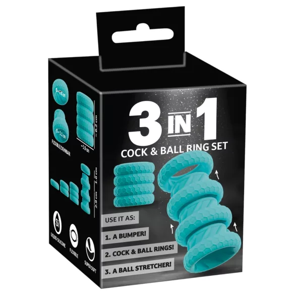 You2Toys - 3in1 peenise- ja munandiringide komplekt (türkiissinine)