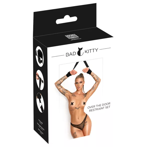 Bad Kitty - uksele kinnitatav randmesidemete komplekt (must)
