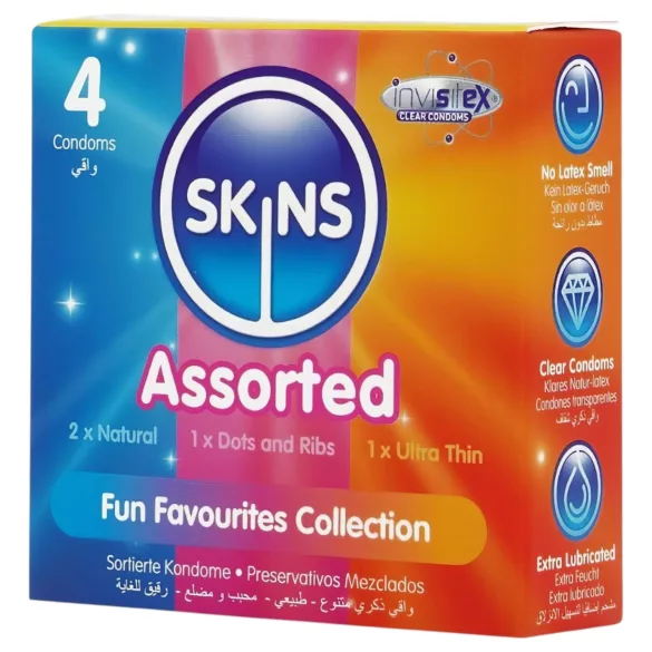 Skins - segakondoomid - täpiline, naturaalne, eriti õhuke (4 tk)