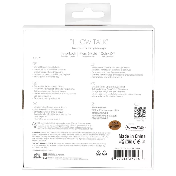 Pillow Talk Lusty - akuga, keelega vibraator (valge-roosa)