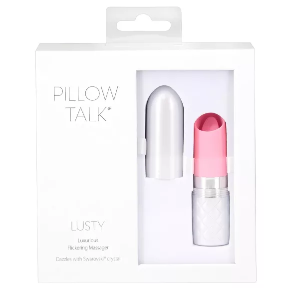Pillow Talk Lusty - akuga, keelega vibraator (valge-roosa)