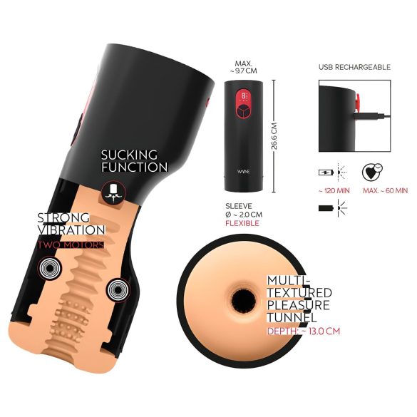 WYNE 07 - akuga vibreeriv imemisega masturbaator - must