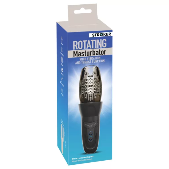 Stroker - pöörlev, tõukav ja vibreeriv masturbator (must)