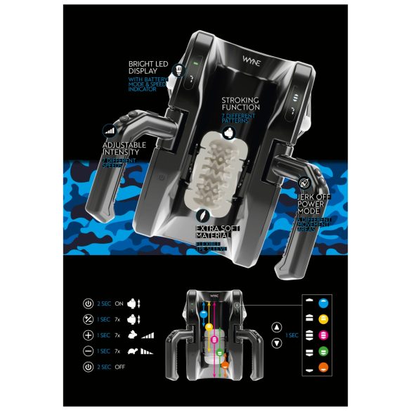 WYNE 10 - automaatne masturbaator käepidemega - must