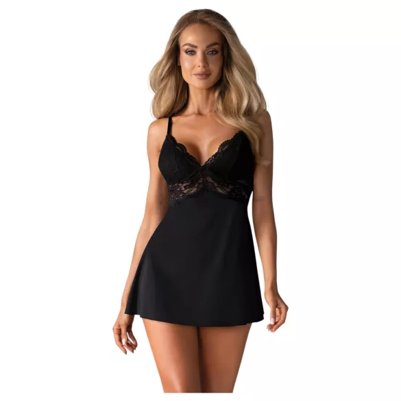 Obsessive - pitsiline babydoll ja stringid (must)