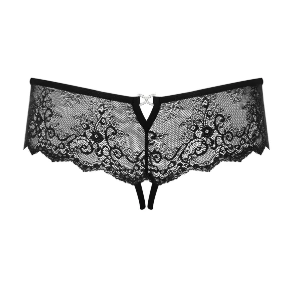 Obsessive Merossa - avatud naiste stringid kristallidega - must - 2XL/3XL