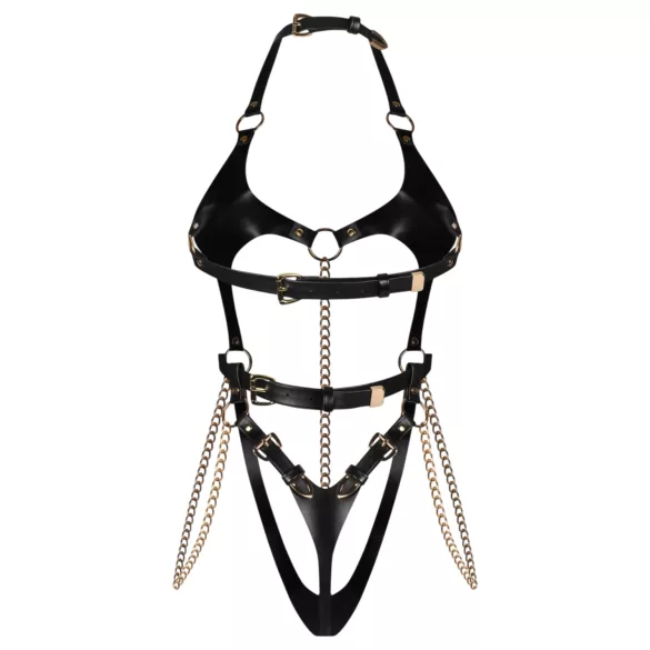 Obsessive Anyya - kettidega kunstnahkne rihmadega body (must)