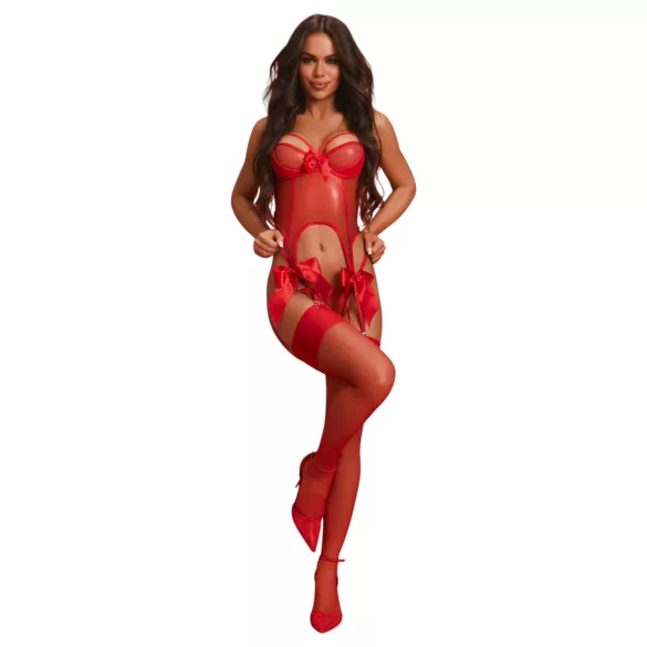 Obsessive Gifty - korset ja avatud stringide komplekt (punane) - L/XL