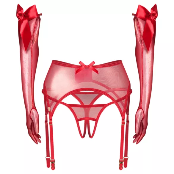 Obsessive Gifty - kolmest osast koosnev komplekt sukapaelavööga (punane) - L/XL