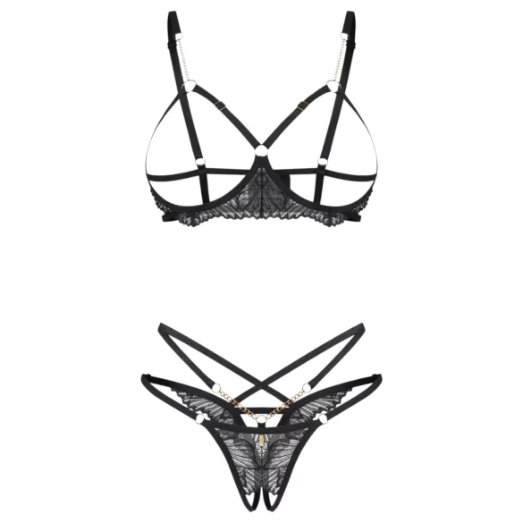 Obsessive Matildea - avatud rinnahoidjaga komplekt (must)