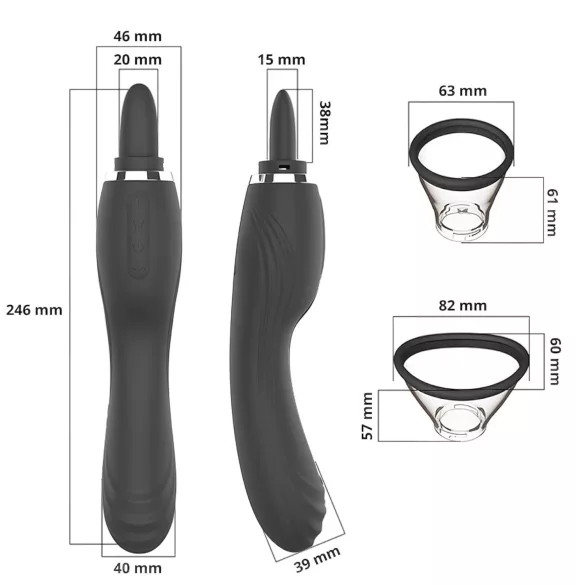 Erospace Sweet Play - 2-in-1 kliitori vibraator keelega ja vaakumiga (must)