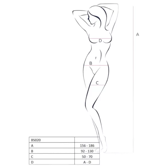 Passion BS020 - avatud võrkkostüüm kaunistustega - must - S-L