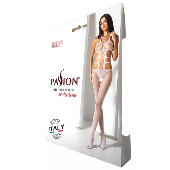 Passion BS084 - naiste pitsist catsuit paeltega - valge (S-L)