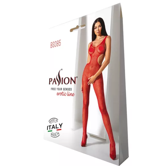 Passion BS085 - avatud catsuit mustriga - punane - S-L