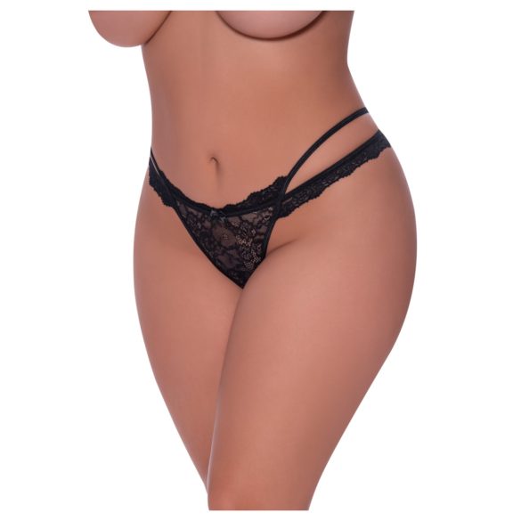 Magic Silk - kahekordsete paeltega pitsiline string (must)